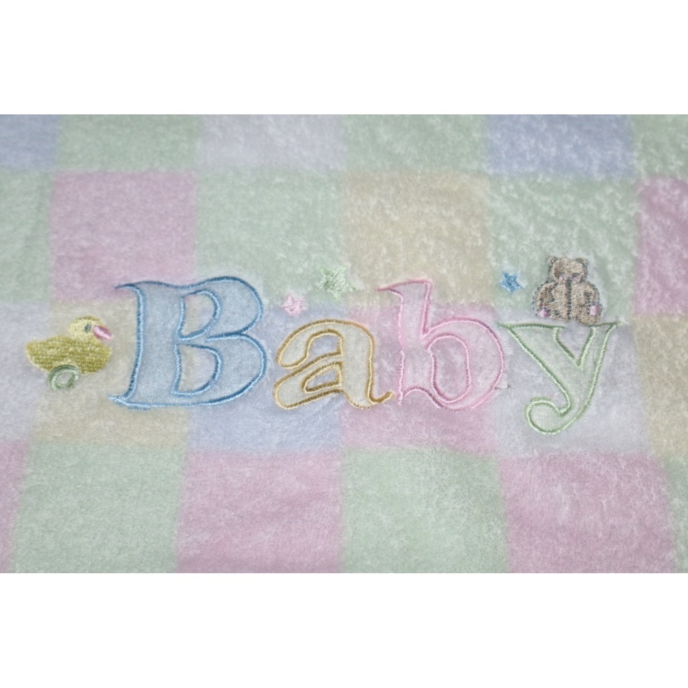 Baby Connection Pastel Squares Checkboard Plush Fleece Blanket Stars Bear Duck